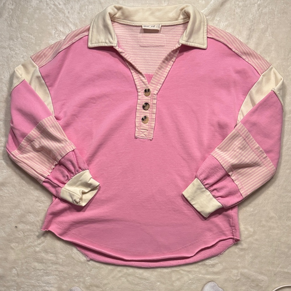 Pink and Cream Striped Collared Top